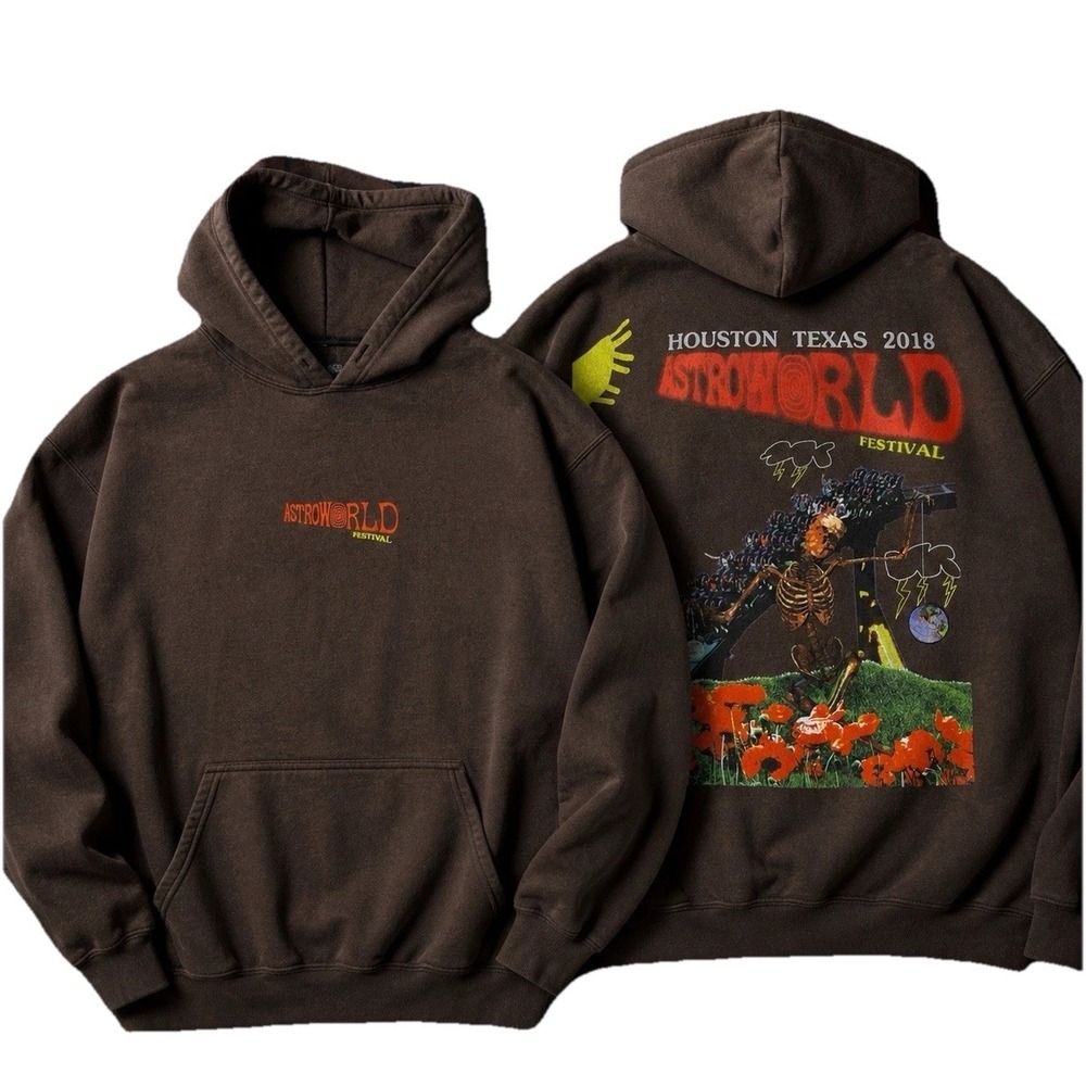 Travis Scott Astroworld Festival 2018 Hoodie Brown Large L Tour Merch Graphic